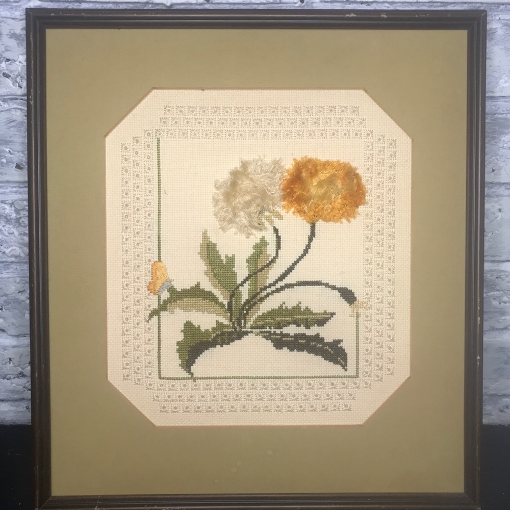 COPY - Handmade embroidered floral picture / crewel